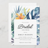 Invitation Fête des mariées d'aquarelle tropicale florale d'é (Devant / Derrière)