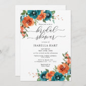 Invitation Fête des mariées d'aquarelle Turquoise orange brûl (Devant / Derrière)