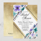 Invitation Fête des mariées d'aquarelle Turquoise violet or (Devant / Derrière)