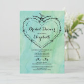 Invitation Fête des mariées d'aquarelle verte du coeur lunair (Debout devant)