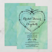 Invitation Fête des mariées d'aquarelle verte du coeur lunair (Devant / Derrière)