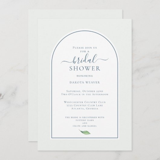 Invitation Fête des mariées d'aquarelle verte Sage simple (Devant / Derrière)