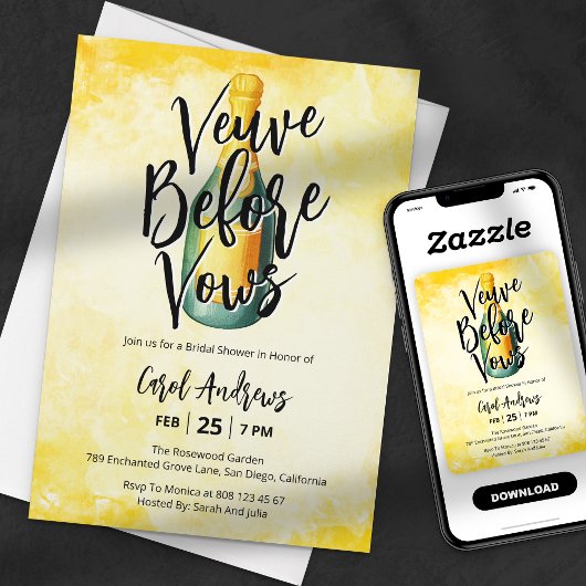 Invitation Fête des mariées d'aquarelle Veuve Before Vows