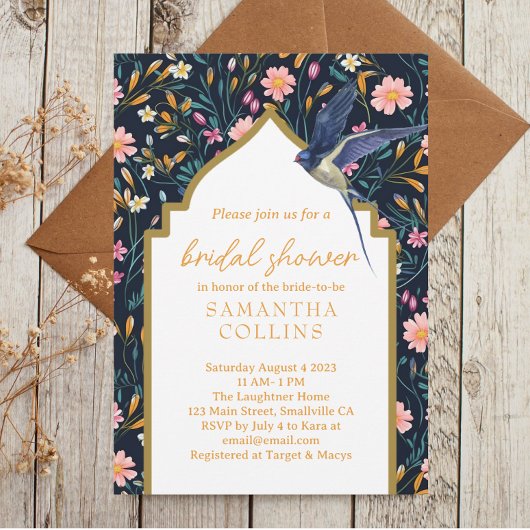 Invitation Fête des mariées d'aquarelle vintage d'hirondelle