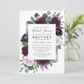 Invitation Fête des mariées d'aquarelle violet et gris argent (Debout devant)