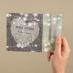 Invitation Fête des mariées d'arbre cardiaque sculpté rustiqu