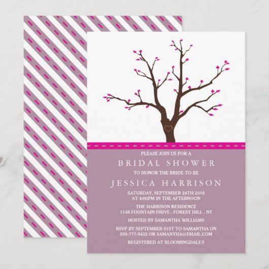 Invitation Fête des mariées d'arbre de fleurs de cerisier ros (Devant / Derrière)