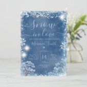 Invitation Fête des mariées d'arbre d'hiver Blue Snow in Love (Debout devant)
