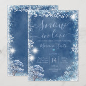 Invitation Fête des mariées d'arbre d'hiver Blue Snow in Love (Devant / Derrière)