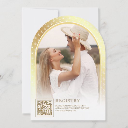 Invitation Fête des mariées d'arc d'Ancre blanche et or nauti (Dos)