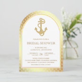 Invitation Fête des mariées d'arc d'Ancre blanche et or nauti (Debout devant)