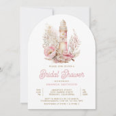 Invitation Fête des mariées d'arc marine rose floral (Devant)