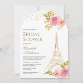 Invitation Fête des mariées d'arc Tour Eiffel rose Floral (Devant)