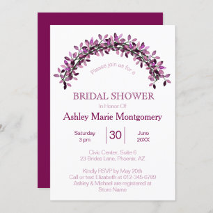 Invitation Fête des mariées d'arche feutrée pourpre simple él