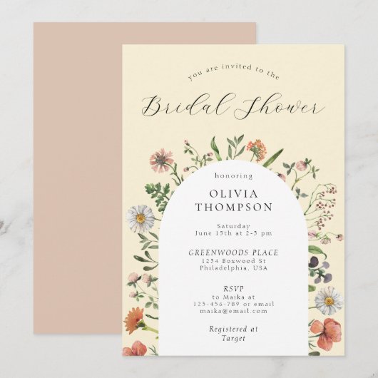 Invitation Fête des mariées d'arche Fleur sauvage de printemp (Devant / Derrière)