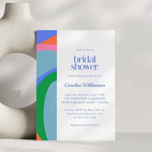 Invitation Fête des mariées d'art Abstrait couleur bleu blanc