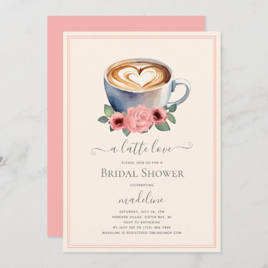 Invitation Fête des mariées d'art en latte de café (Devant / Derrière)