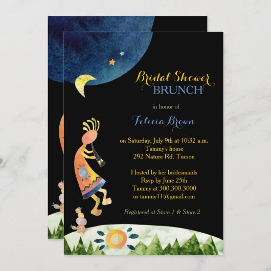 Invitation Fête des mariées d'art Kokopelli Inspirational Bru (Devant / Derrière)