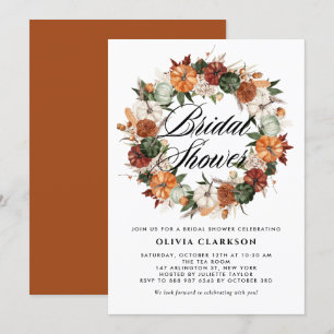 Invitation Fête des mariées d'automne Boho Citrouille Wreath