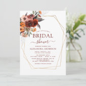 Invitation Fête des mariées d'automne Bourgogne Gold Floral (Debout devant)