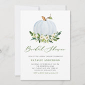 Invitation Fête des mariées d'automne Citrouille bleu aquarel (Devant)
