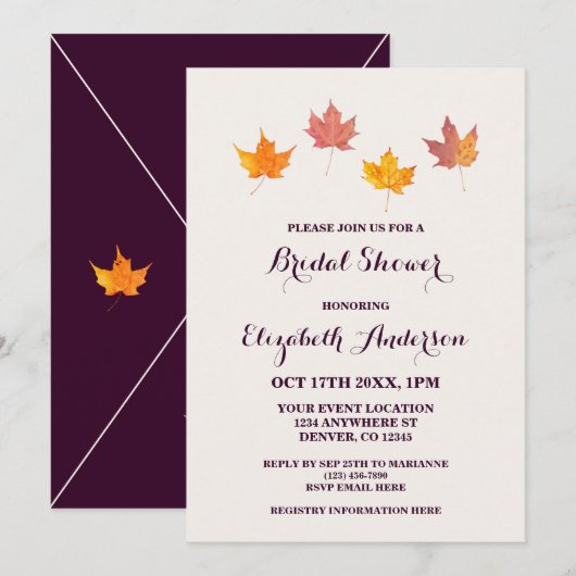 Invitation Fête des mariées d'automne Feuille Maple (Devant / Derrière)