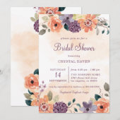 Invitation Fête des mariées d'automne florale pourpre et oran (Devant / Derrière)