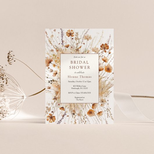 Invitation Fête des mariées d'automne Orange Floral Invitatio