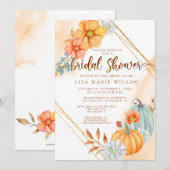 Invitation Fête des mariées d'automne Russe Citrouilles aquar (Devant / Derrière)