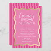 Invitation Fête des mariées de bande rose-chaud Wave (Devant / Derrière)