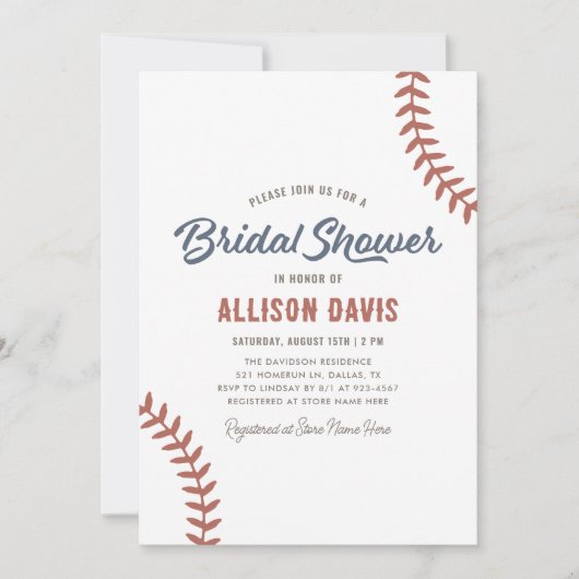 Invitation Fête des mariées de baseball (Devant)