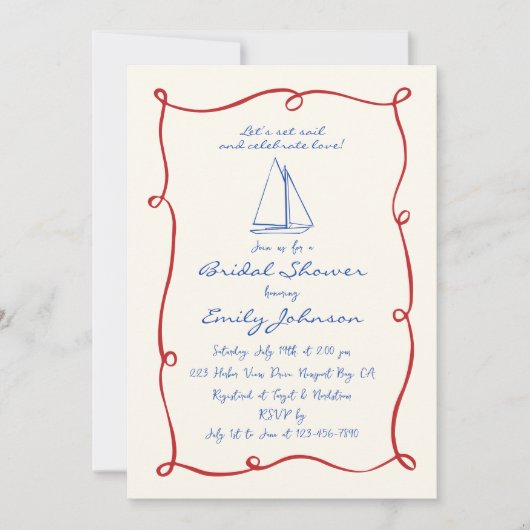 Invitation Fête des mariées de bateau nautique rétro écrit à  (Devant)