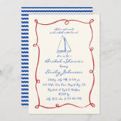 Invitation Fête des mariées de bateau nautique rétro écrit à  (Devant / Derrière)