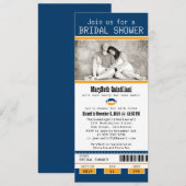 Invitation Fête des mariées de billets de football bleu et or (Devant / Derrière)