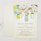 Invitation Fête des mariées de bocaux rustiques bleu et jaune (Devant / Derrière)