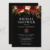 Invitation Fête des mariées de Boho Floral de Bourgogne Noire (Devant / Derrière)