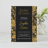Invitation Fête des mariées de bordure florale noire et or (Debout devant)