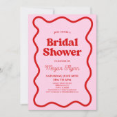 Invitation Fête des mariées de bordure rouge rose rétro (Devant)