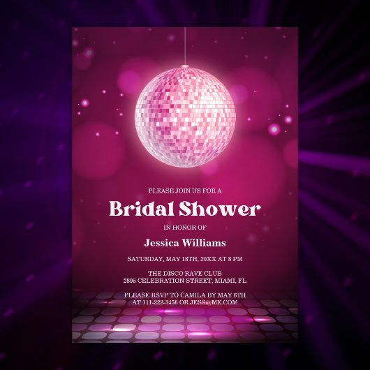 Invitation Fête des mariées de boule Retro Chic Glam Pink
