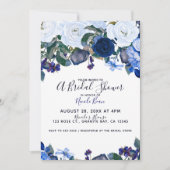 Invitation Fête des mariées de bouquet floral blanc et bleu h (Devant)