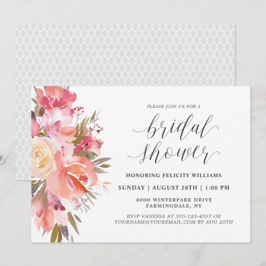 Invitation Fête des mariées de bouquet floral Dreamy Watercol (Devant / Derrière)