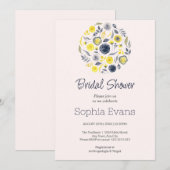 Invitation Fête des mariées de bouquet floral jaune et bleu (Devant / Derrière)