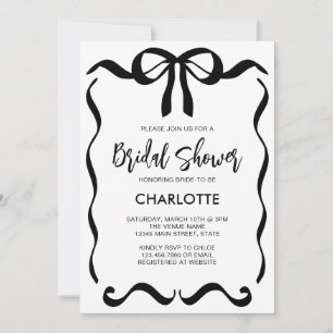 Invitation Fête des mariées de Bow de ruban noir moderne Scri