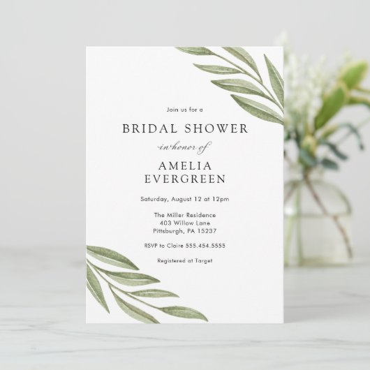 Invitation Fête des mariées de branches vertes simples (Debout devant)