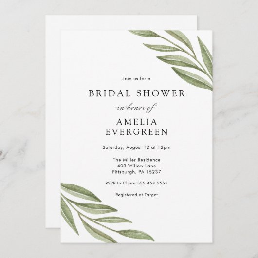 Invitation Fête des mariées de branches vertes simples (Devant / Derrière)