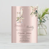 Invitation Fête des mariées de Brunch & Bubbly Pink Flowers D (Debout devant)