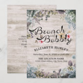 Invitation Fête des mariées de brunch & bulle Floral & Bois r (Devant / Derrière)