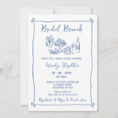 Invitation Fête des mariées de brunch de mariée en bleu blanc (Devant)