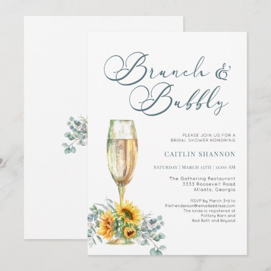 Invitation Fête des mariées de brunch et de tournesol mousseu (Devant / Derrière)