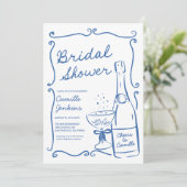 Invitation Fête des mariées de bulle bleue Champagne Brunch I (Debout devant)